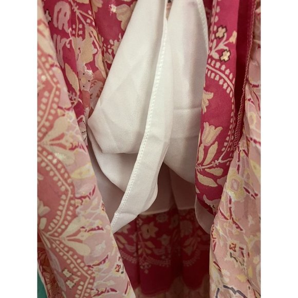 HOUSE OF HARLOW 1960 FLORAL PEACH MAXI DRESS RUFFLED TIERED METALLIC SIZ… - Picture 4 of 11